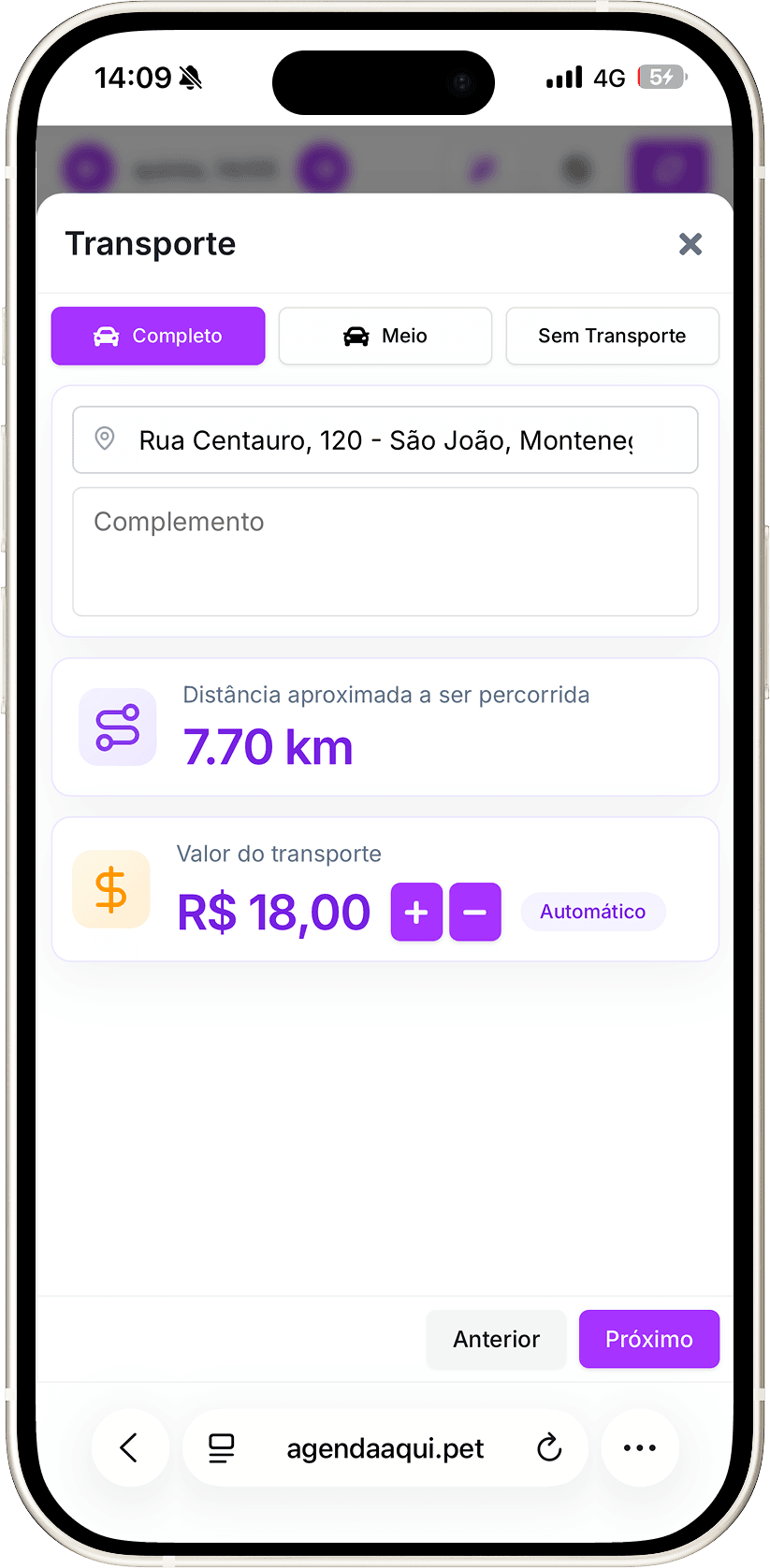 Tela do agendaaqui.pet: Serviços do agendamento